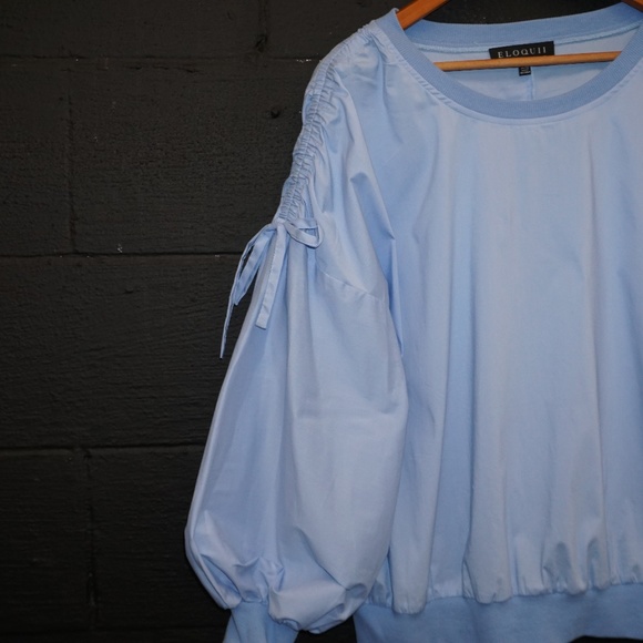 ELOQUII  balloon sleeve pullover top light blue - Picture 2 of 7